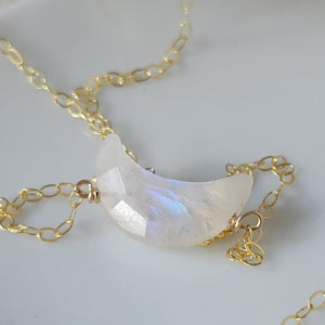 Crescent Shaped Natural Moonstone Necklace - Sterling, Gold, Rose Gold