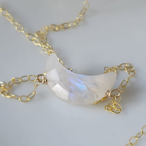 Crescent Shaped Natural Moonstone Necklace - Sterling, Gold, Rose Gold