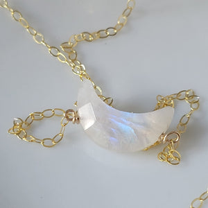 Crescent Shaped Natural Moonstone Necklace - Sterling, Gold, Rose Gold