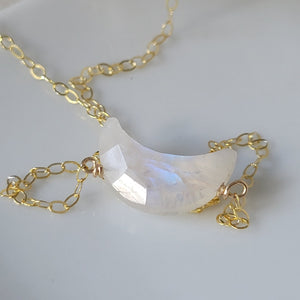 Crescent Shaped Natural Moonstone Necklace - Sterling, Gold, Rose Gold