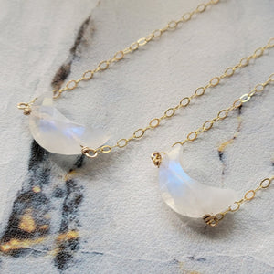 Crescent Shaped Natural Moonstone Necklace - Sterling, Gold, Rose Gold