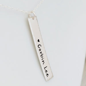 Sterling Silver Vertical Name Bar Necklace - Rounded or Squared Off