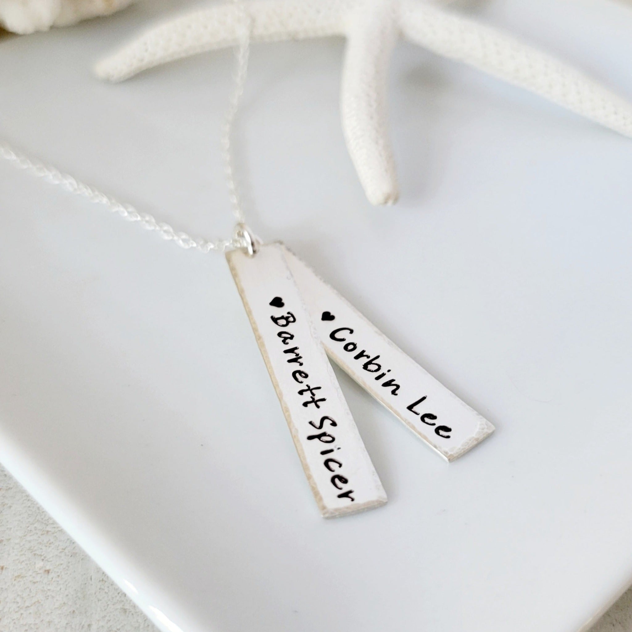 Sterling Silver Vertical Name Bar Necklace - Rounded or Squared Off