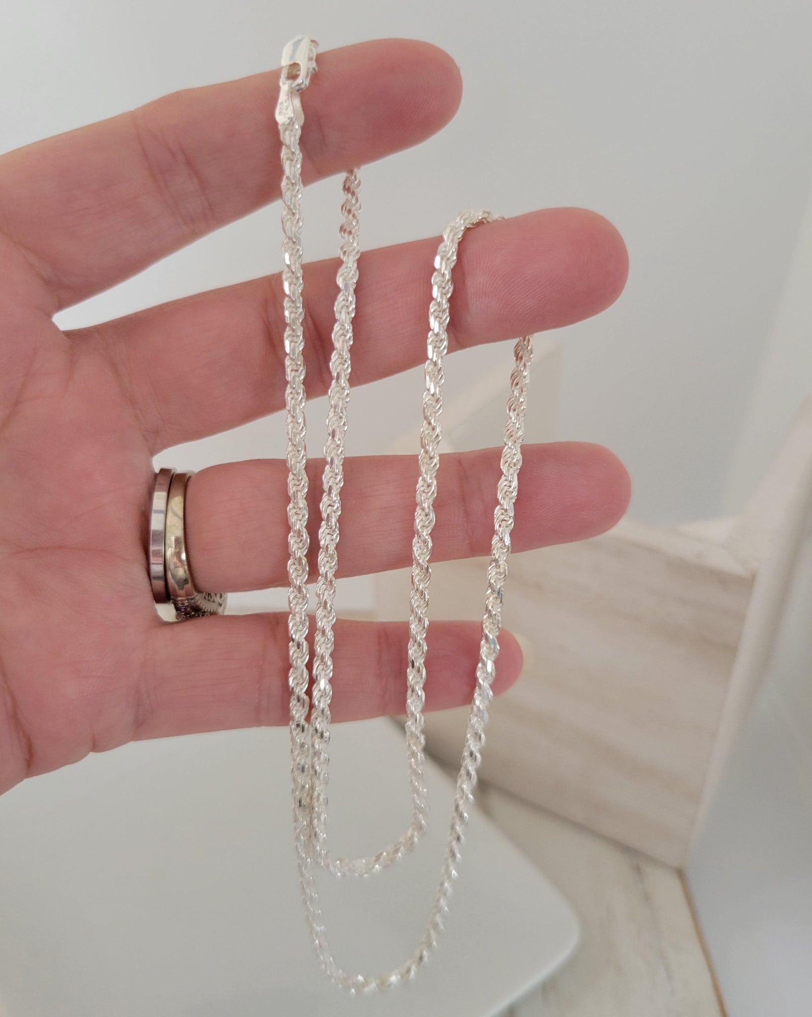 Men's Sterling Silver Thick Rope Chain Necklace