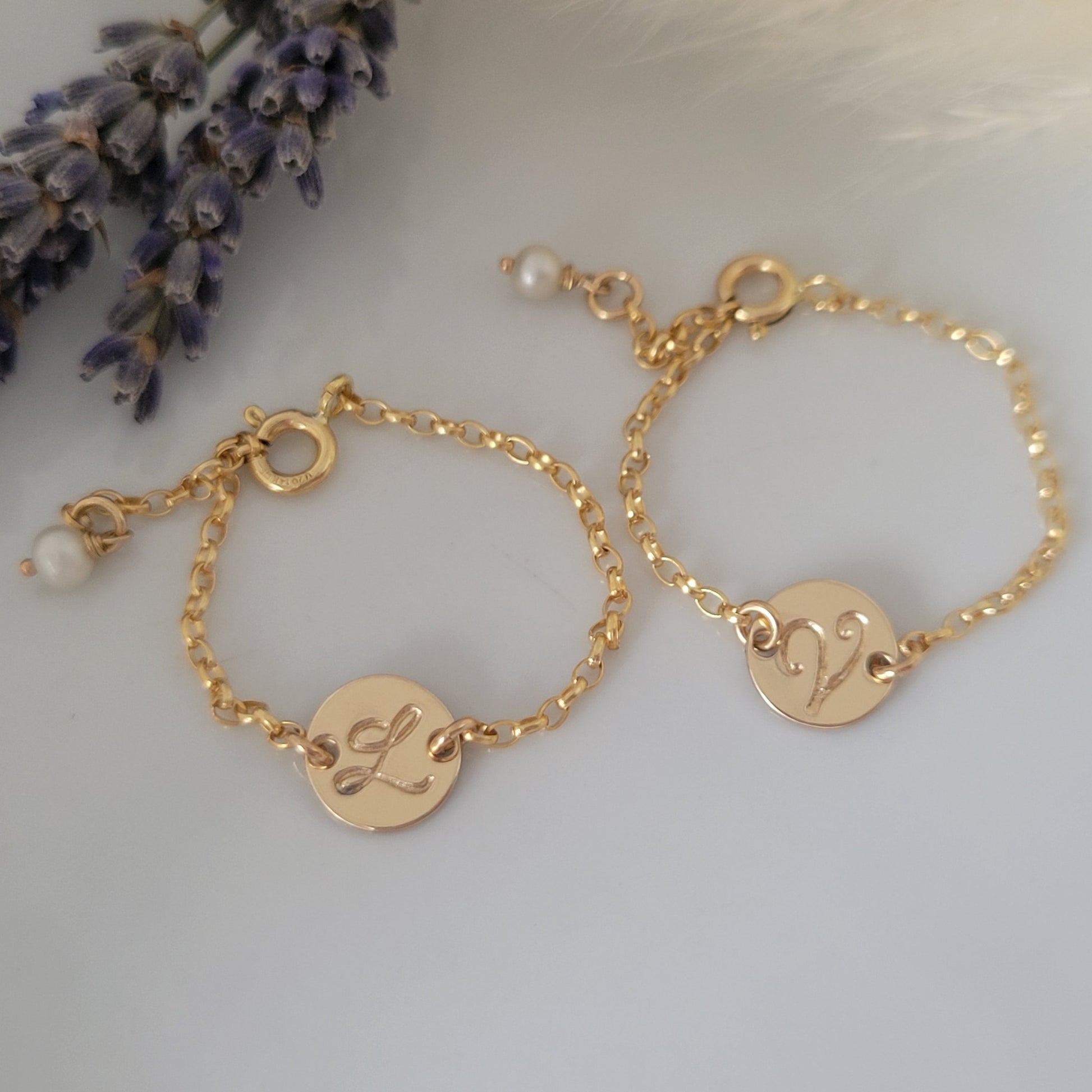 Custom Baby Initial Disc Bracelet - Sterling, Gold, or Rose Gold