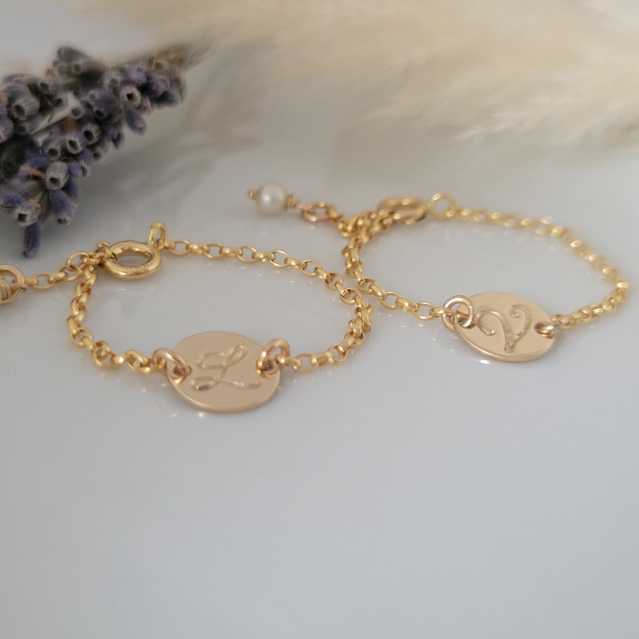 Custom Baby Initial Disc Bracelet - Sterling, Gold, or Rose Gold