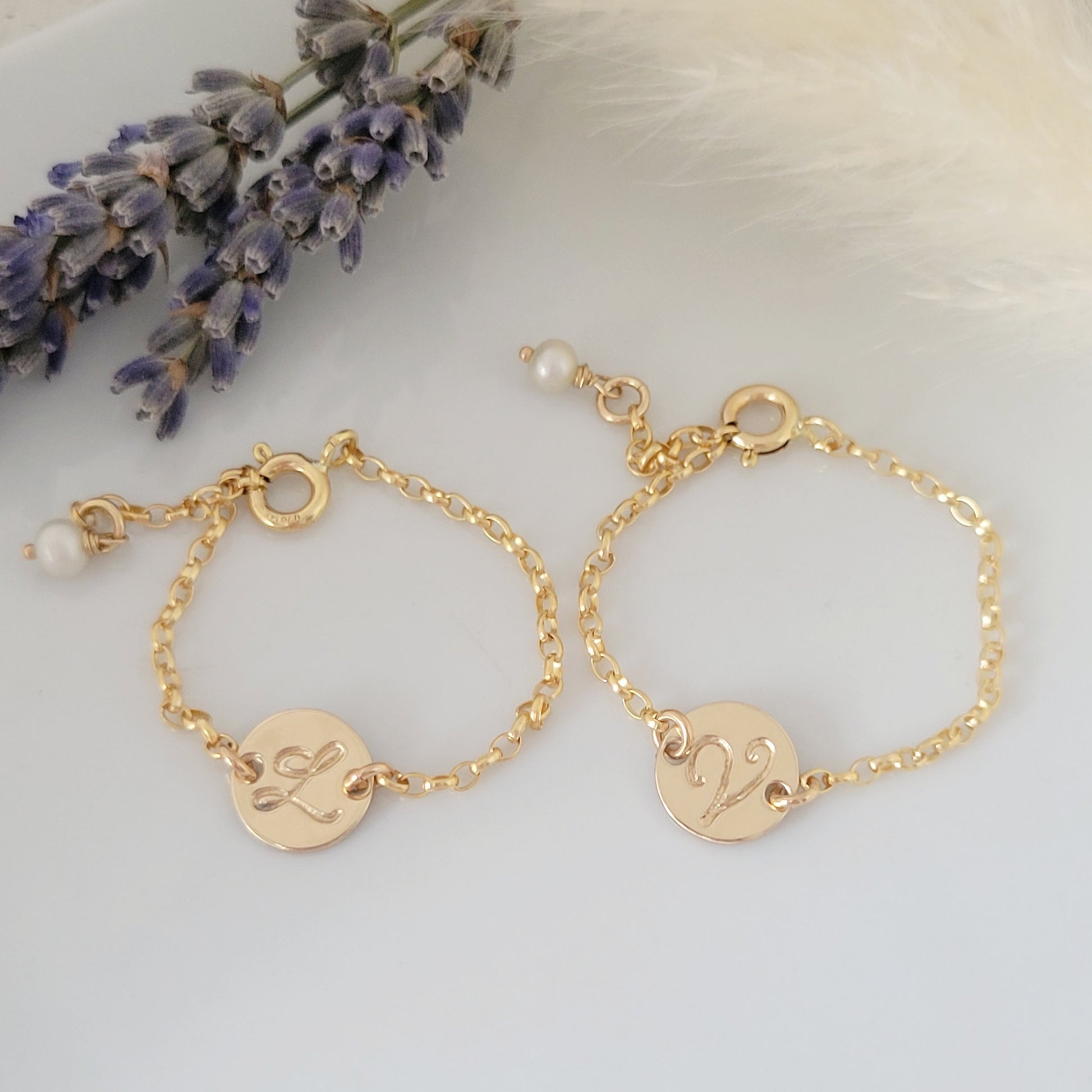 Custom Baby Initial Disc Bracelet - Sterling, Gold, or Rose Gold