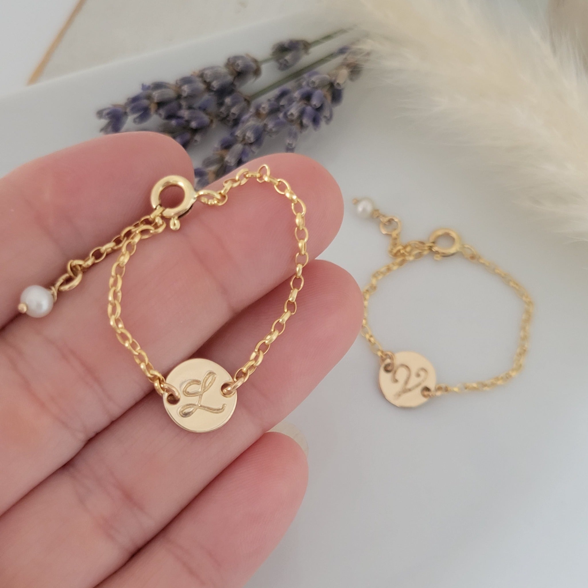 Custom Baby Initial Disc Bracelet - Sterling, Gold, or Rose Gold