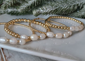 Beaded and Raw Pearl Layering Bracelet - Sterling or Gold