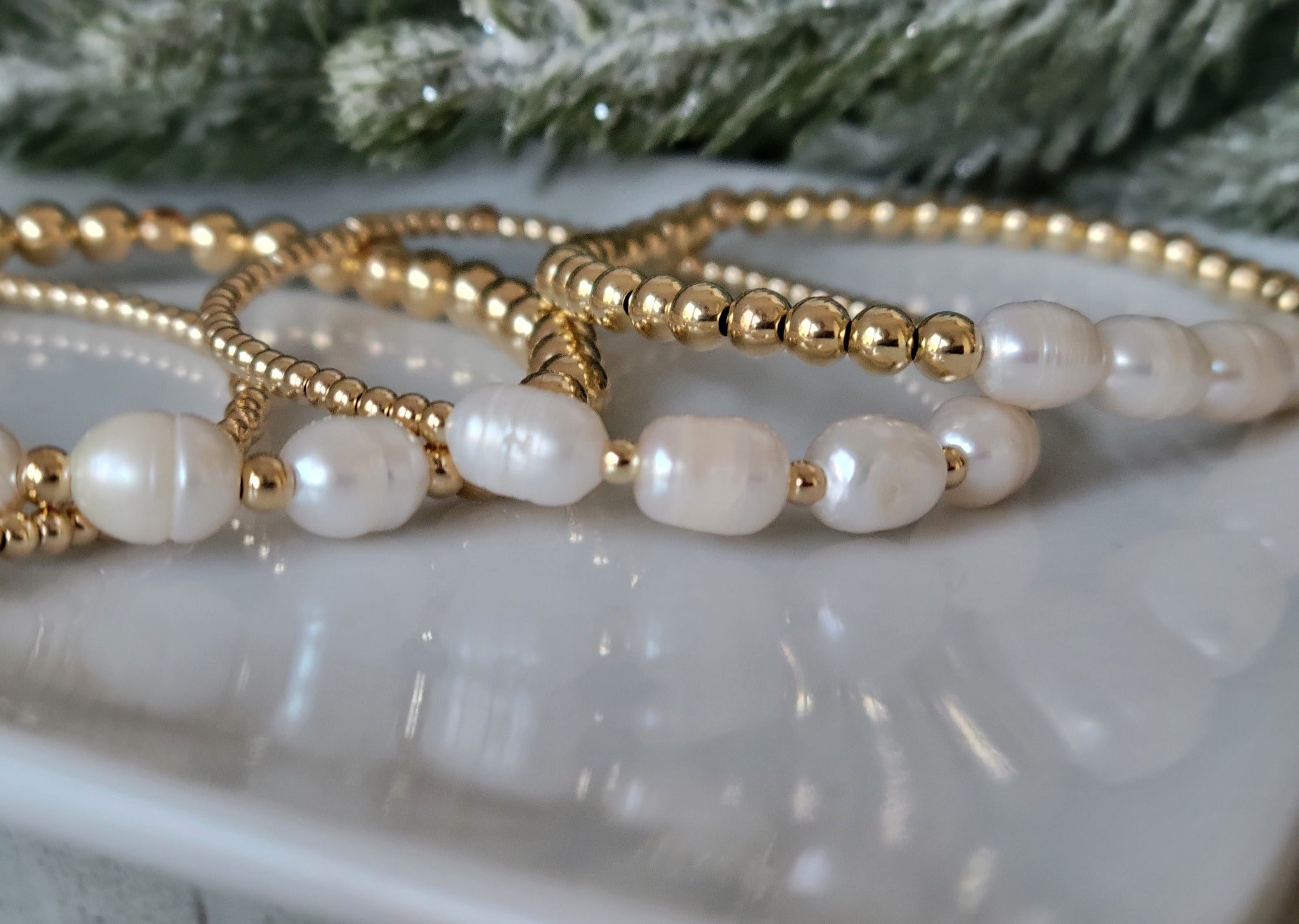 Beaded and Raw Pearl Layering Bracelet - Sterling or Gold