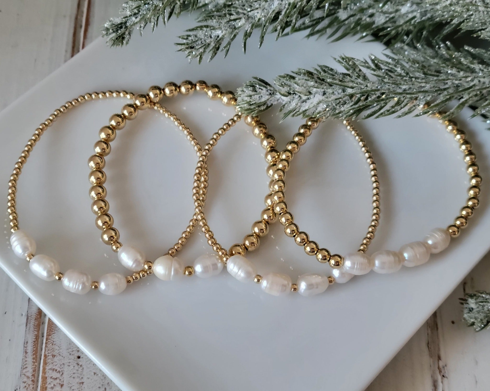 Beaded and Raw Pearl Layering Bracelet - Sterling or Gold