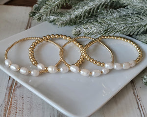 Beaded and Raw Pearl Layering Bracelet - Sterling or Gold