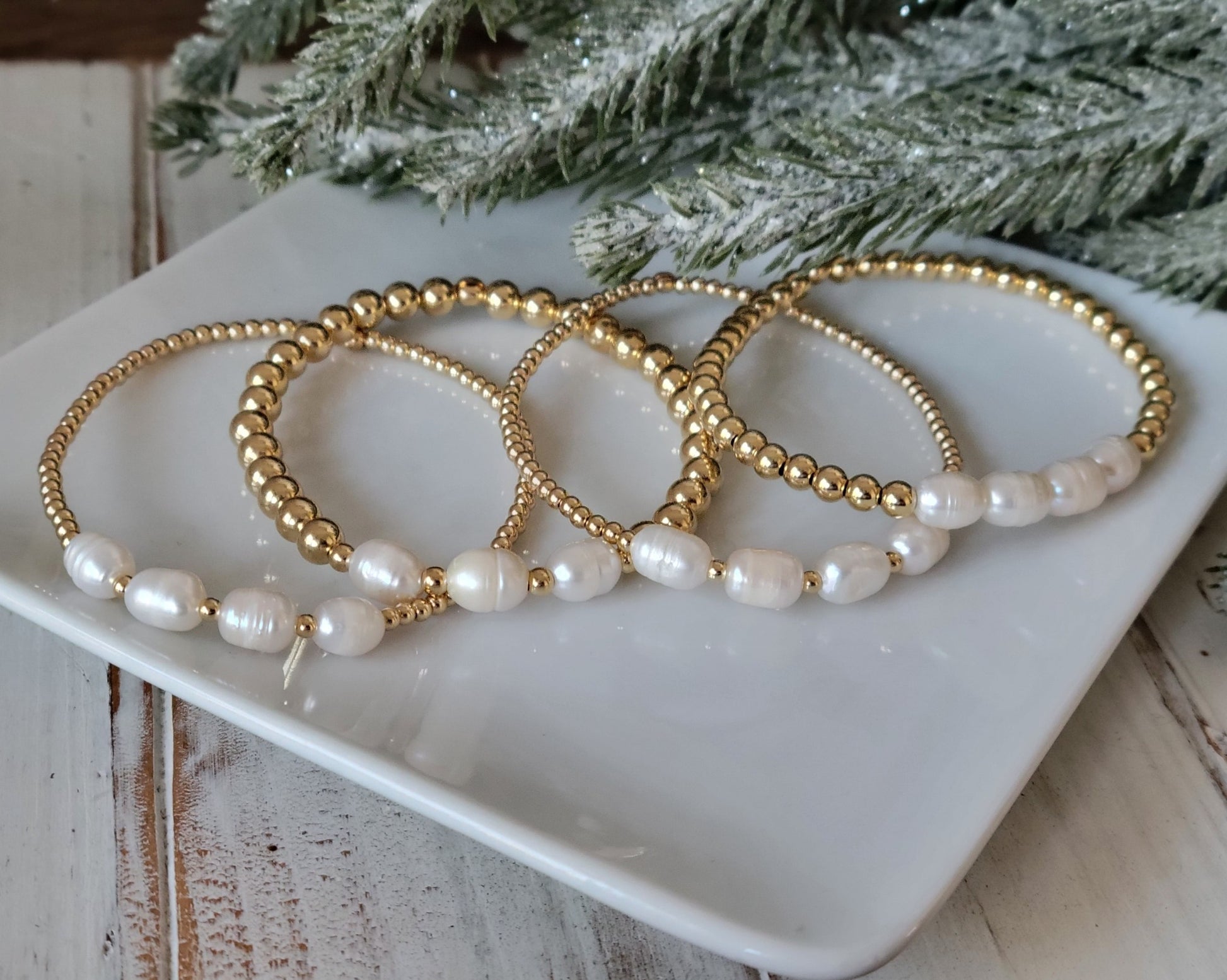 Beaded and Raw Pearl Layering Bracelet - Sterling or Gold