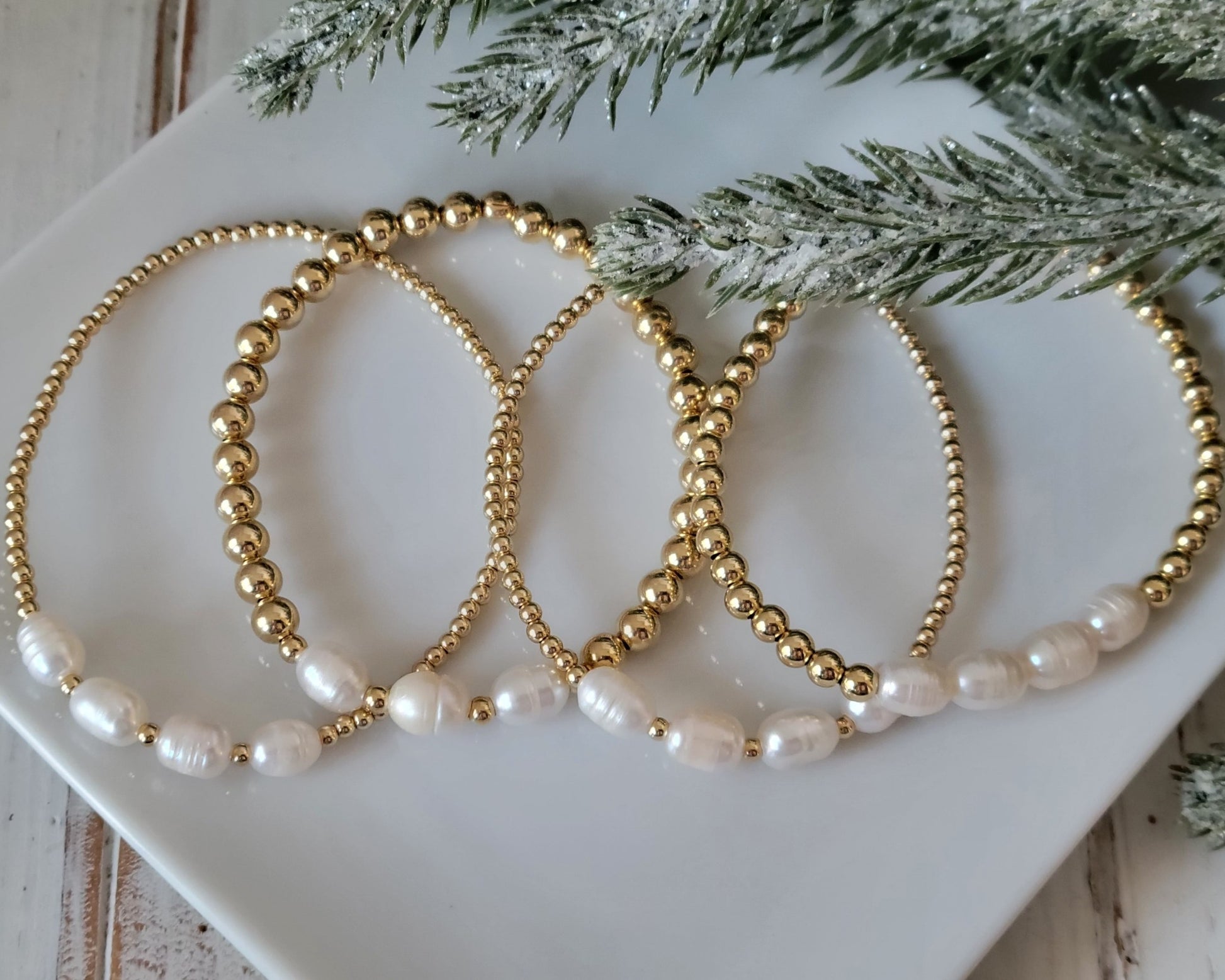 Beaded and Raw Pearl Layering Bracelet - Sterling or Gold