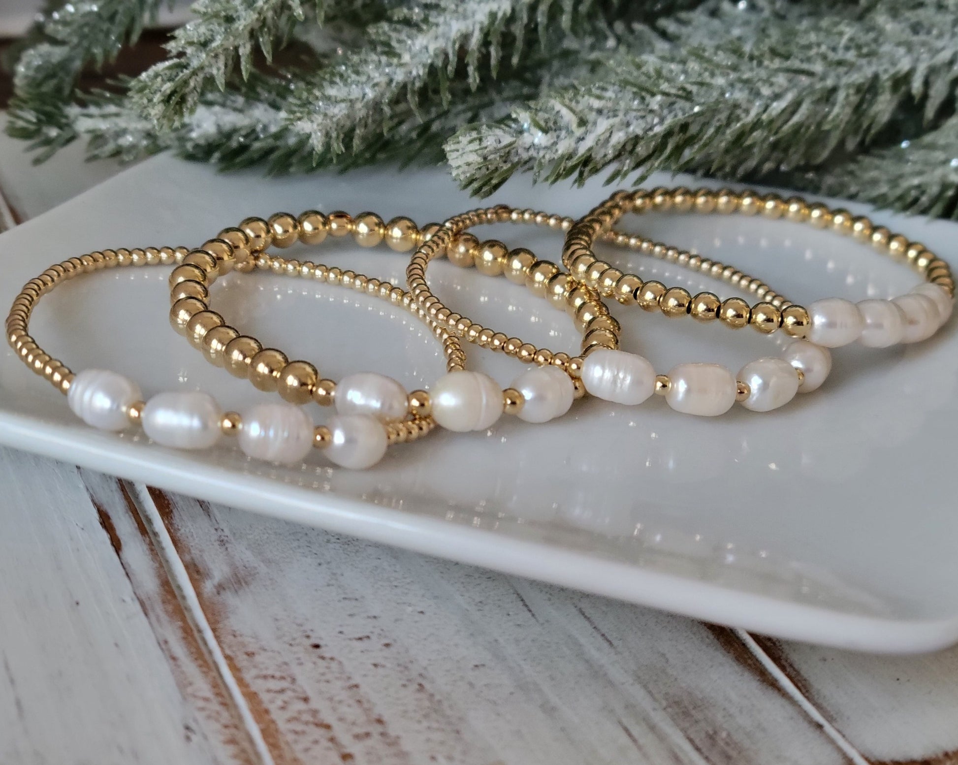 Beaded and Raw Pearl Layering Bracelet - Sterling or Gold