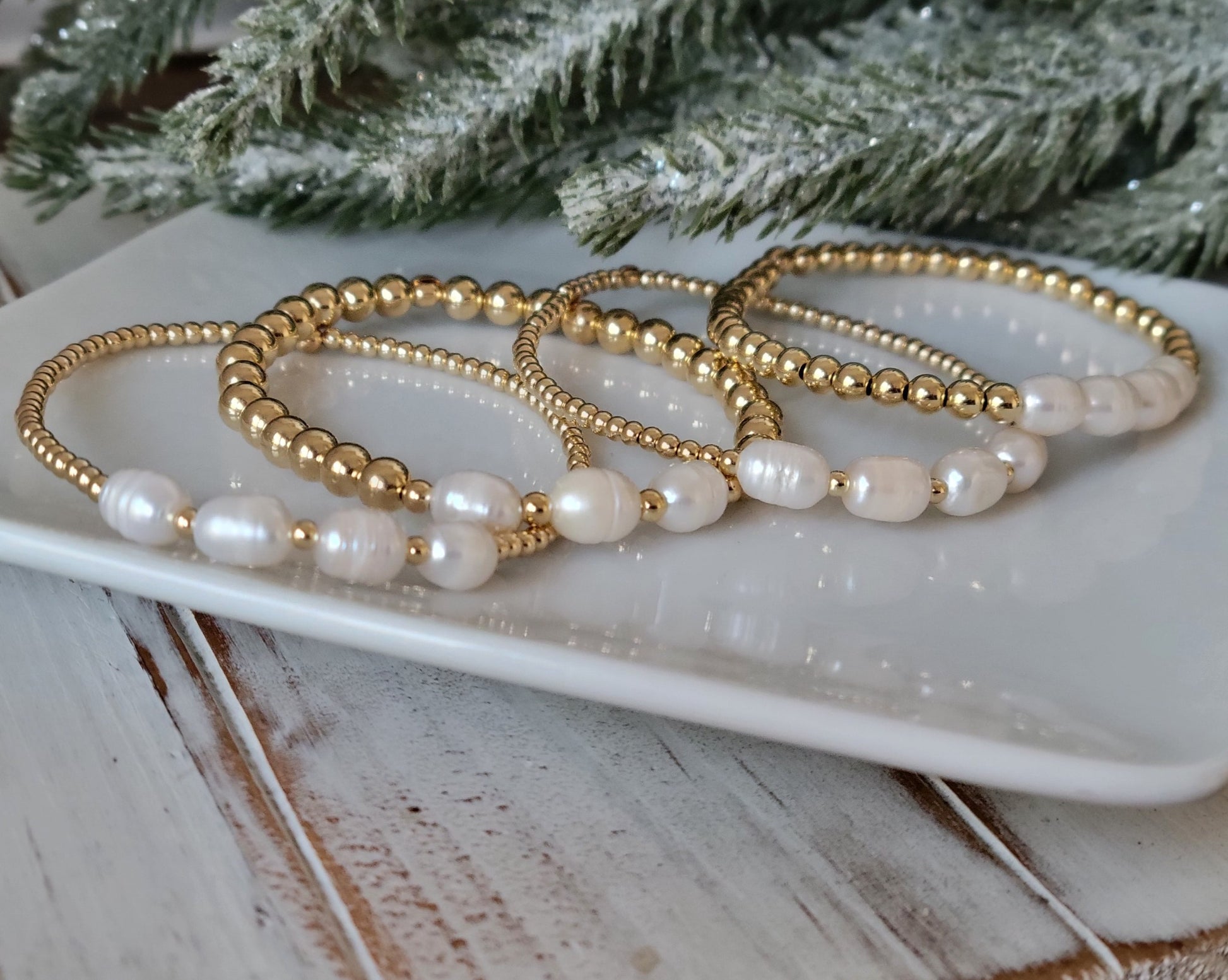Beaded and Raw Pearl Layering Bracelet - Sterling or Gold