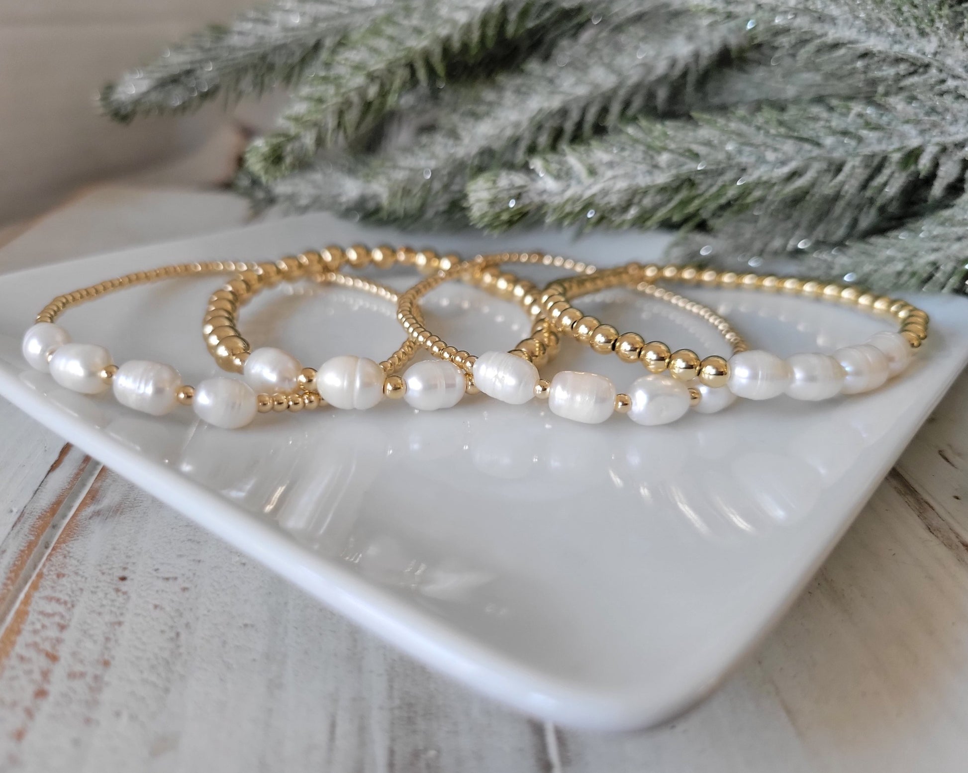 Beaded and Raw Pearl Layering Bracelet - Sterling or Gold