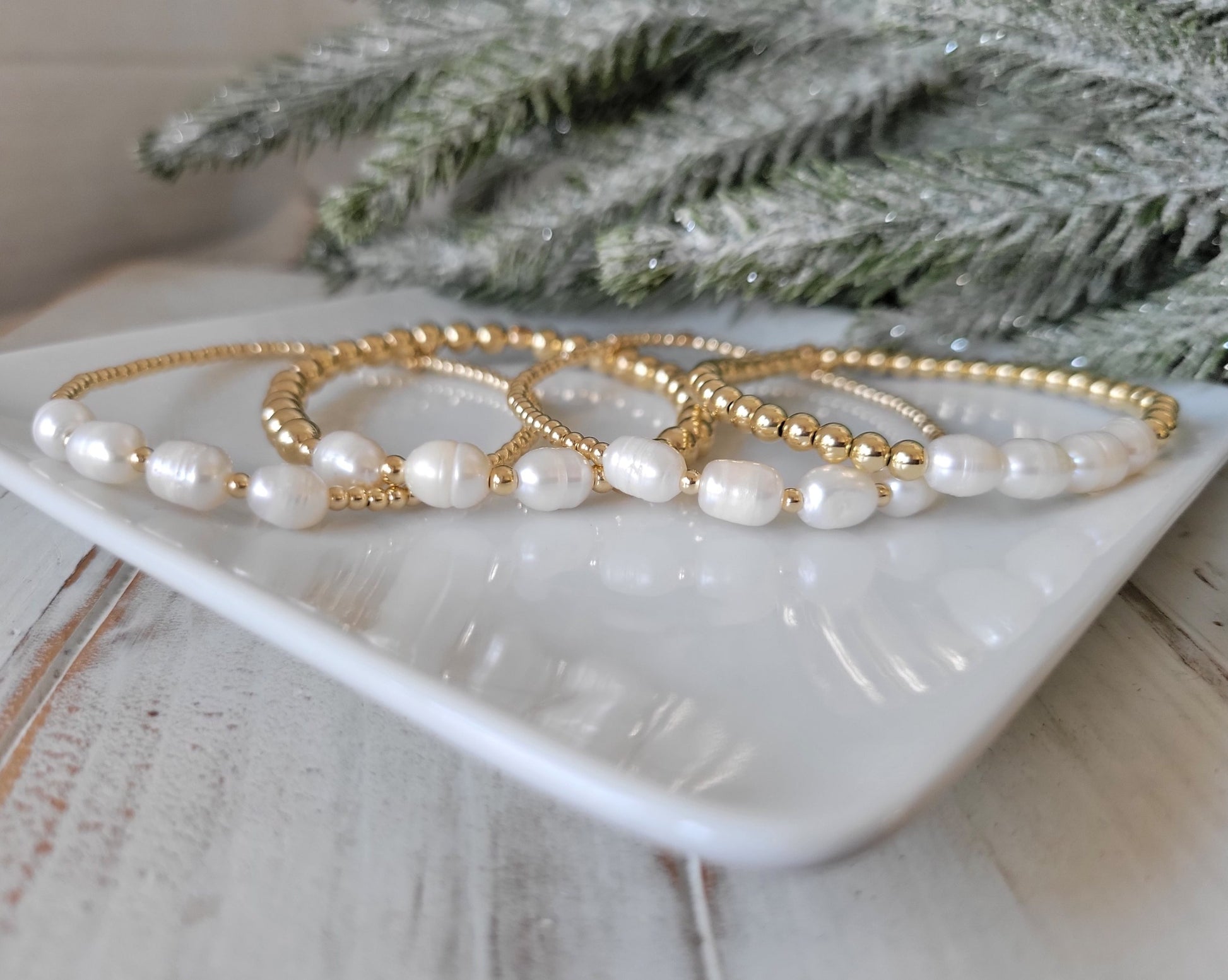 Beaded and Raw Pearl Layering Bracelet - Sterling or Gold