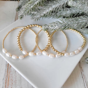 Beaded and Raw Pearl Layering Bracelet - Sterling or Gold