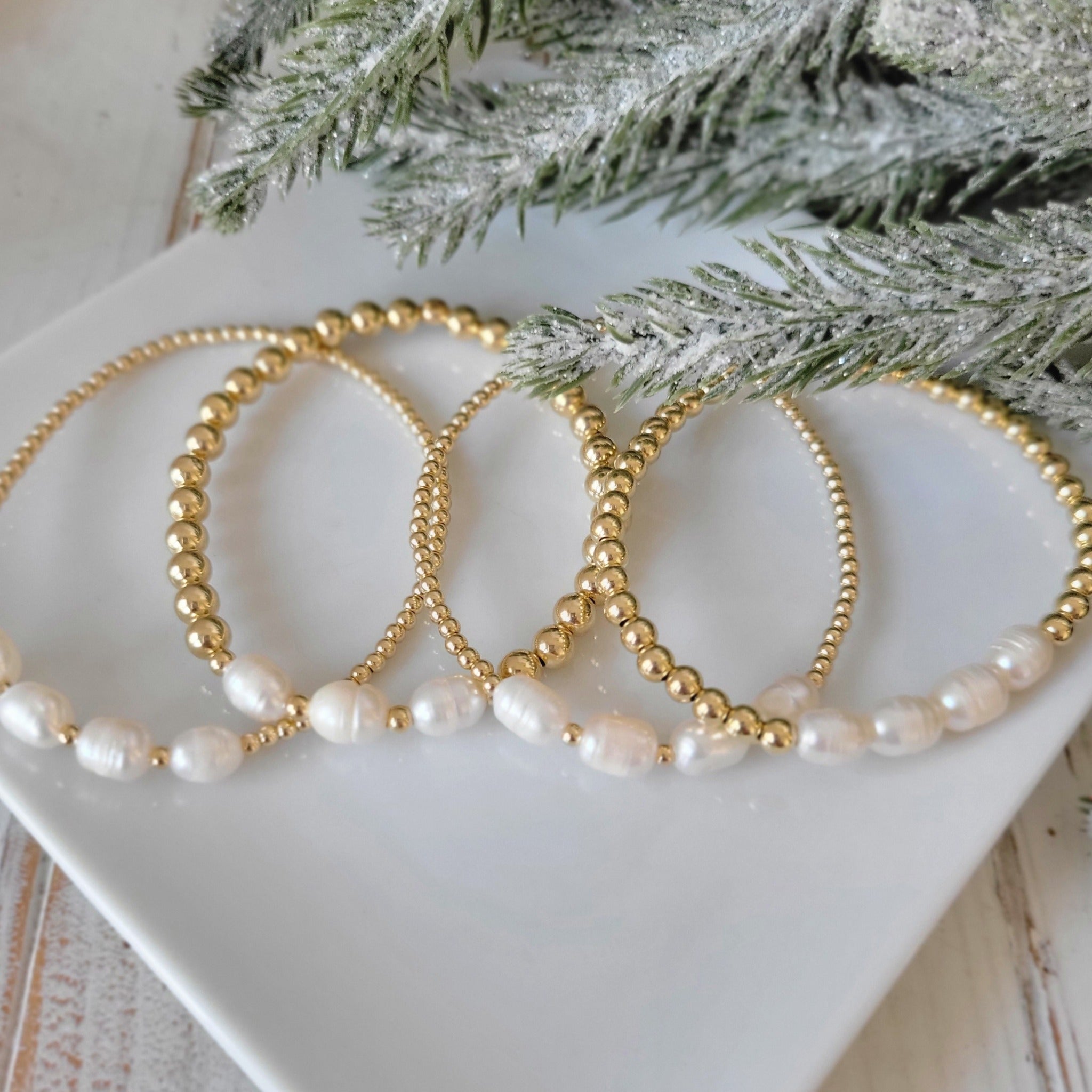 Beaded and Raw Pearl Layering Bracelet - Sterling or Gold