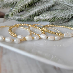 Beaded and Raw Pearl Layering Bracelet - Sterling or Gold