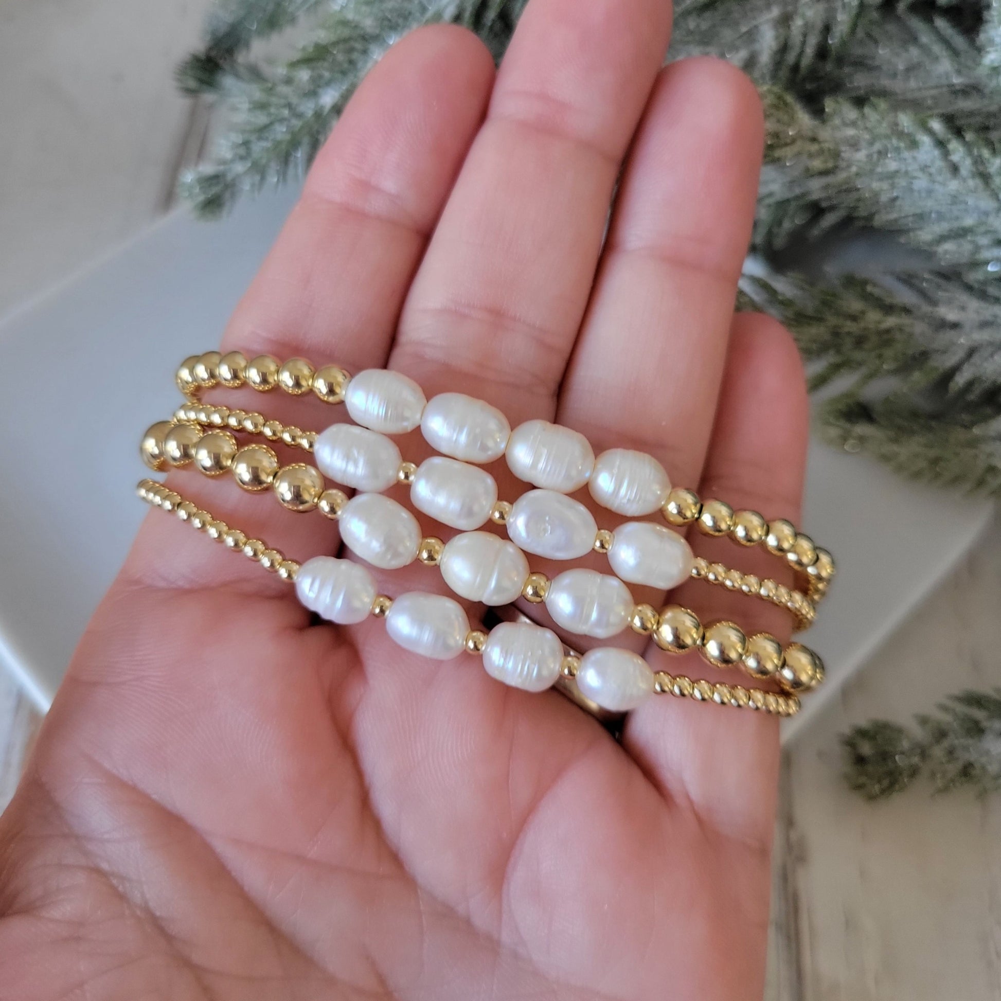 Beaded and Raw Pearl Layering Bracelet - Sterling or Gold