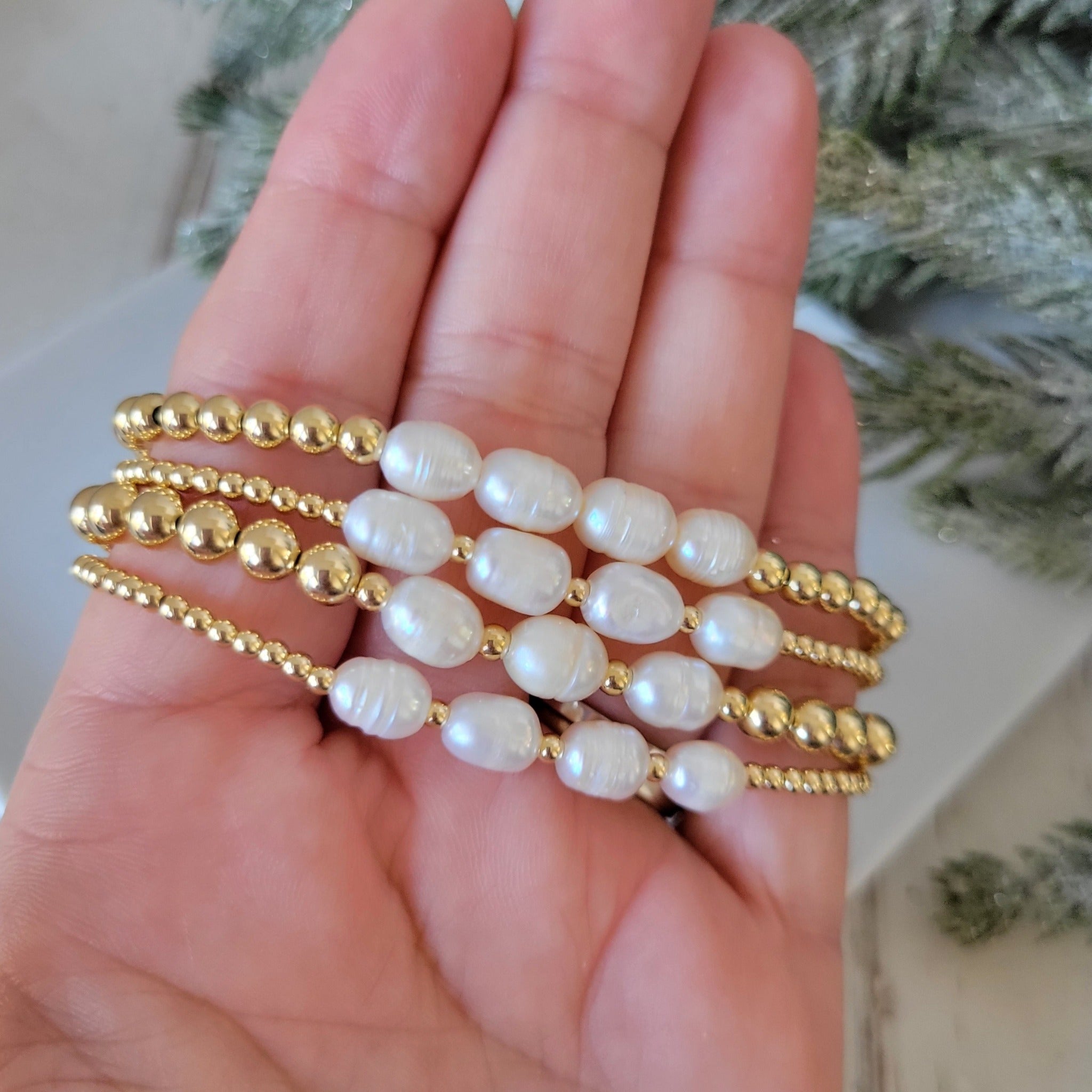 Beaded and Raw Pearl Layering Bracelet - Sterling or Gold