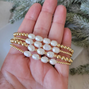 Beaded and Raw Pearl Layering Bracelet - Sterling or Gold