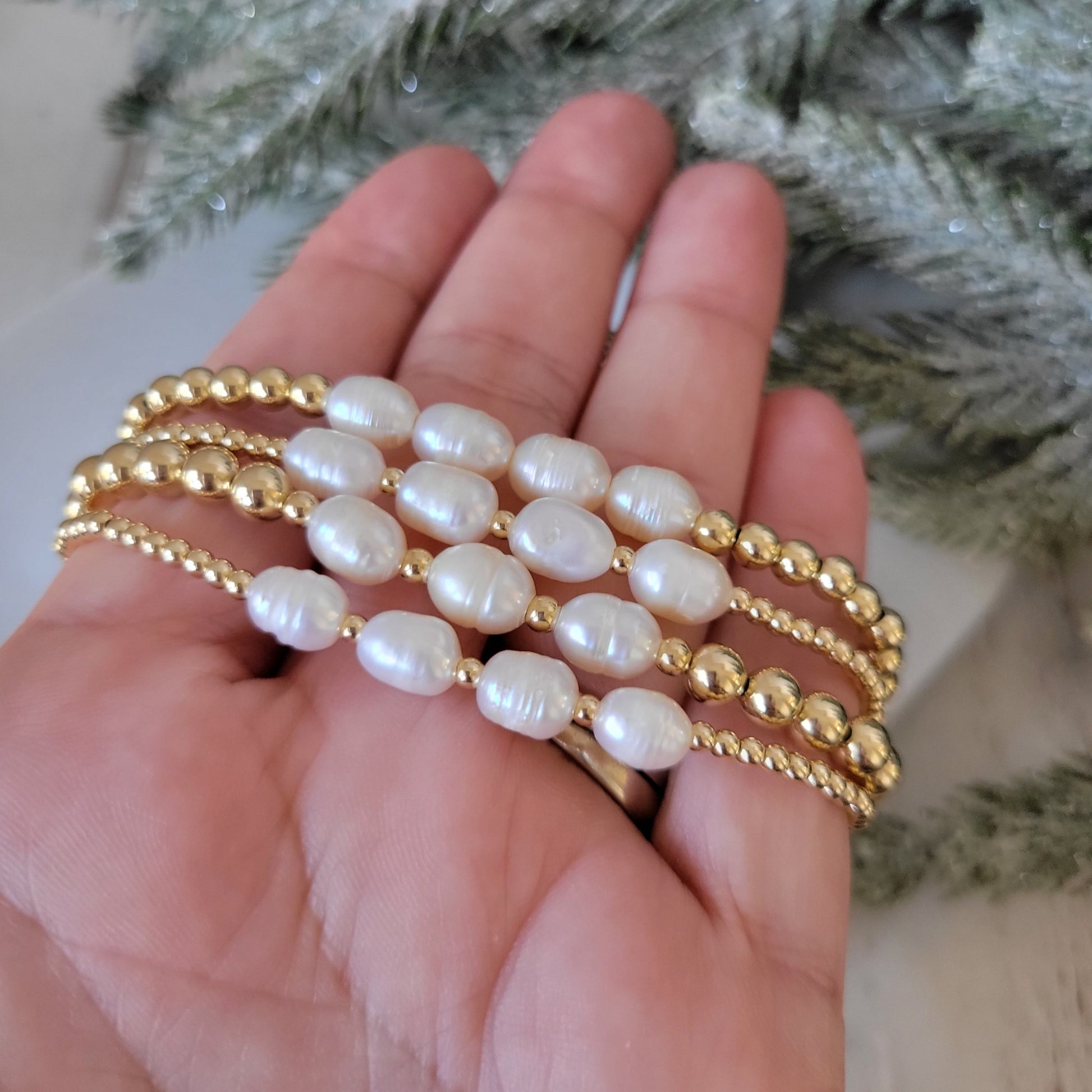 Beaded and Raw Pearl Layering Bracelet - Sterling or Gold