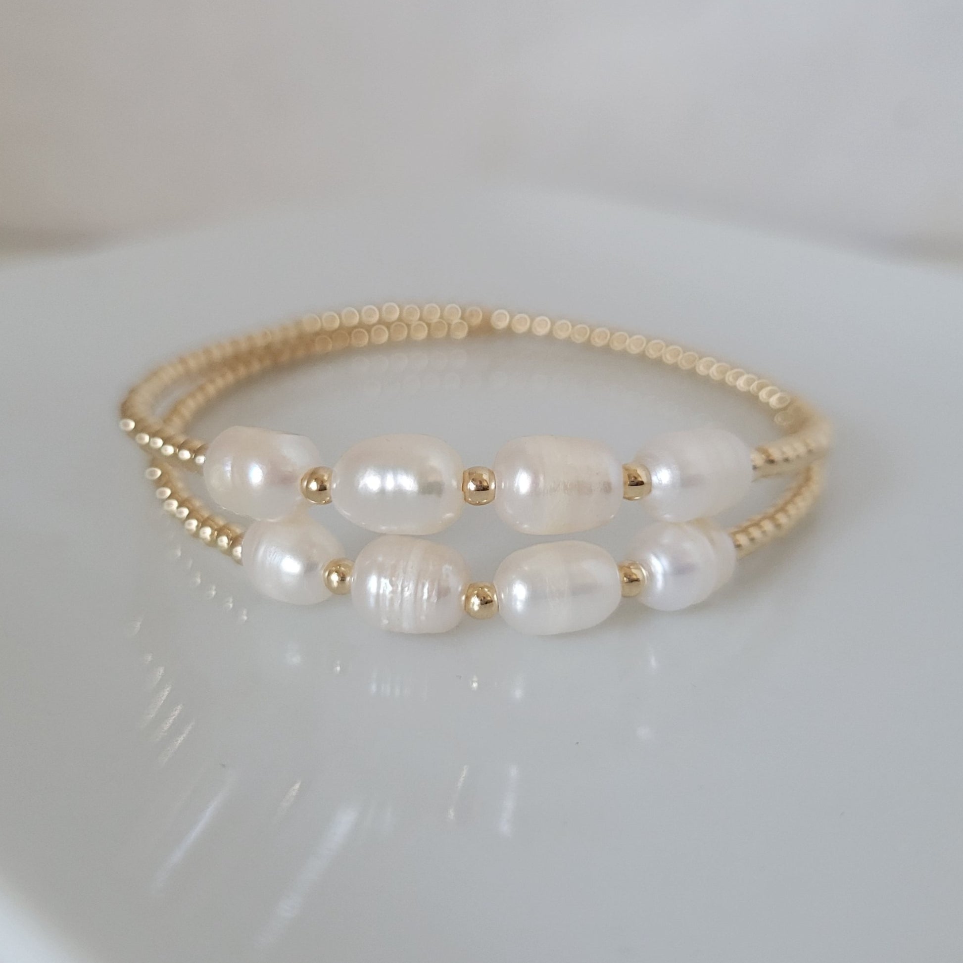 Beaded and Raw Pearl Layering Bracelet - Sterling or Gold