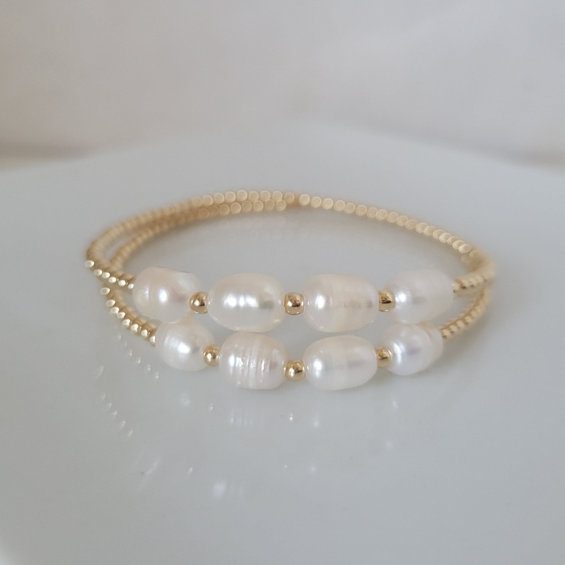 Beaded and Raw Pearl Layering Bracelet - Sterling or Gold