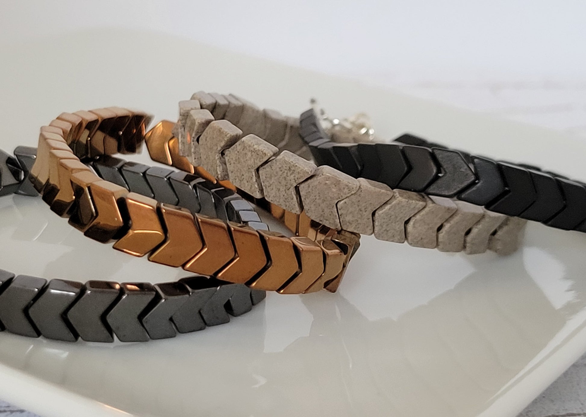 Arrow Bead Bracelets - 1 Bracelet - Charcoal, Sandstone, Copper, or Shiny Black