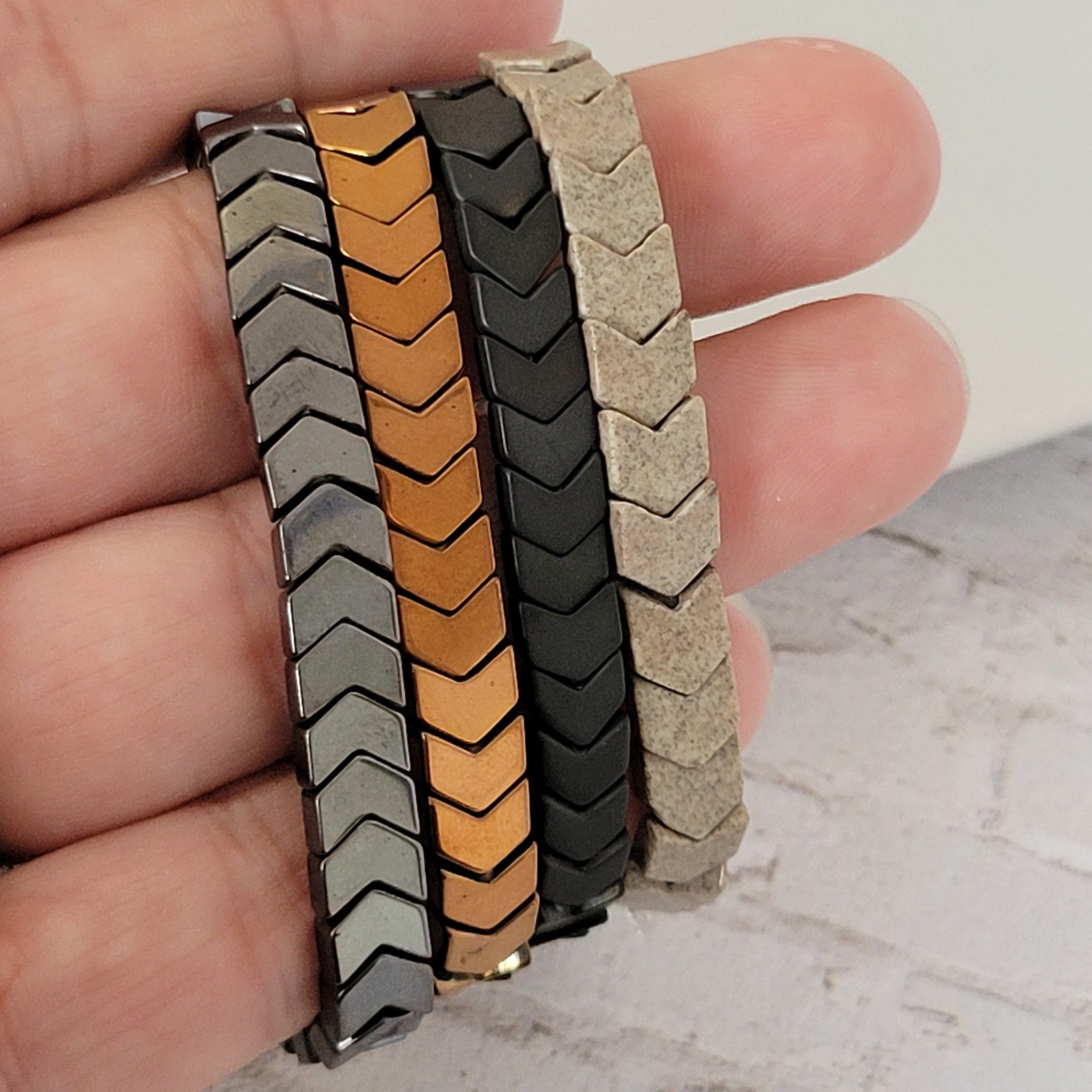 Arrow Bead Bracelets - 1 Bracelet - Charcoal, Sandstone, Copper, or Shiny Black
