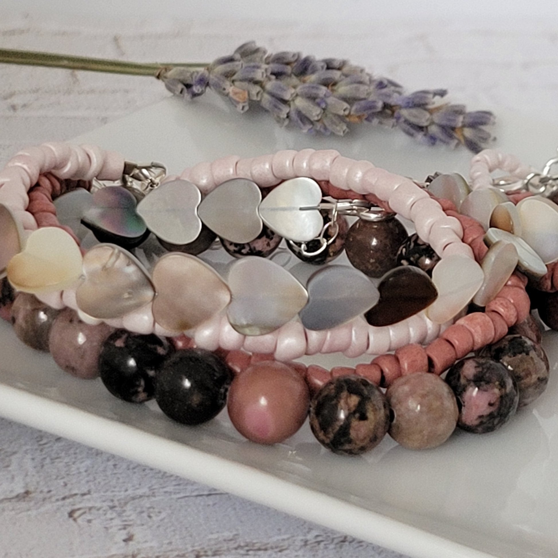 Pink Jasper Natural Stone Bead Bracelet Set - 3 Bracelets PLUS Mom and Mini Option