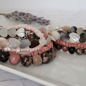 Pink Jasper Natural Stone Bead Bracelet Set - 3 Bracelets PLUS Mom and Mini Option