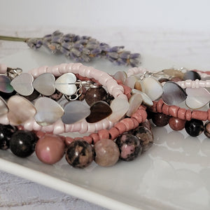 Pink Jasper Natural Stone Bead Bracelet Set - 3 Bracelets PLUS Mom and Mini Option