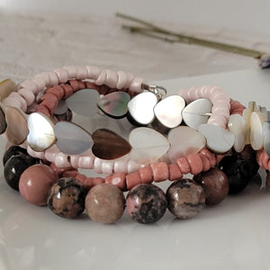 Pink Jasper Natural Stone Bead Bracelet Set - 3 Bracelets PLUS Mom and Mini Option