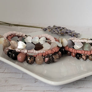 Pink Jasper Natural Stone Bead Bracelet Set - 3 Bracelets PLUS Mom and Mini Option