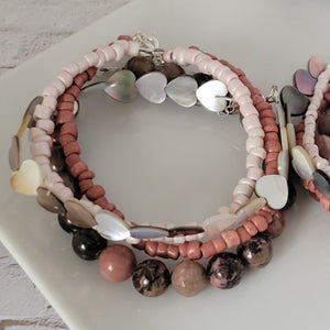 Pink Jasper Natural Stone Bead Bracelet Set - 3 Bracelets PLUS Mom and Mini Option