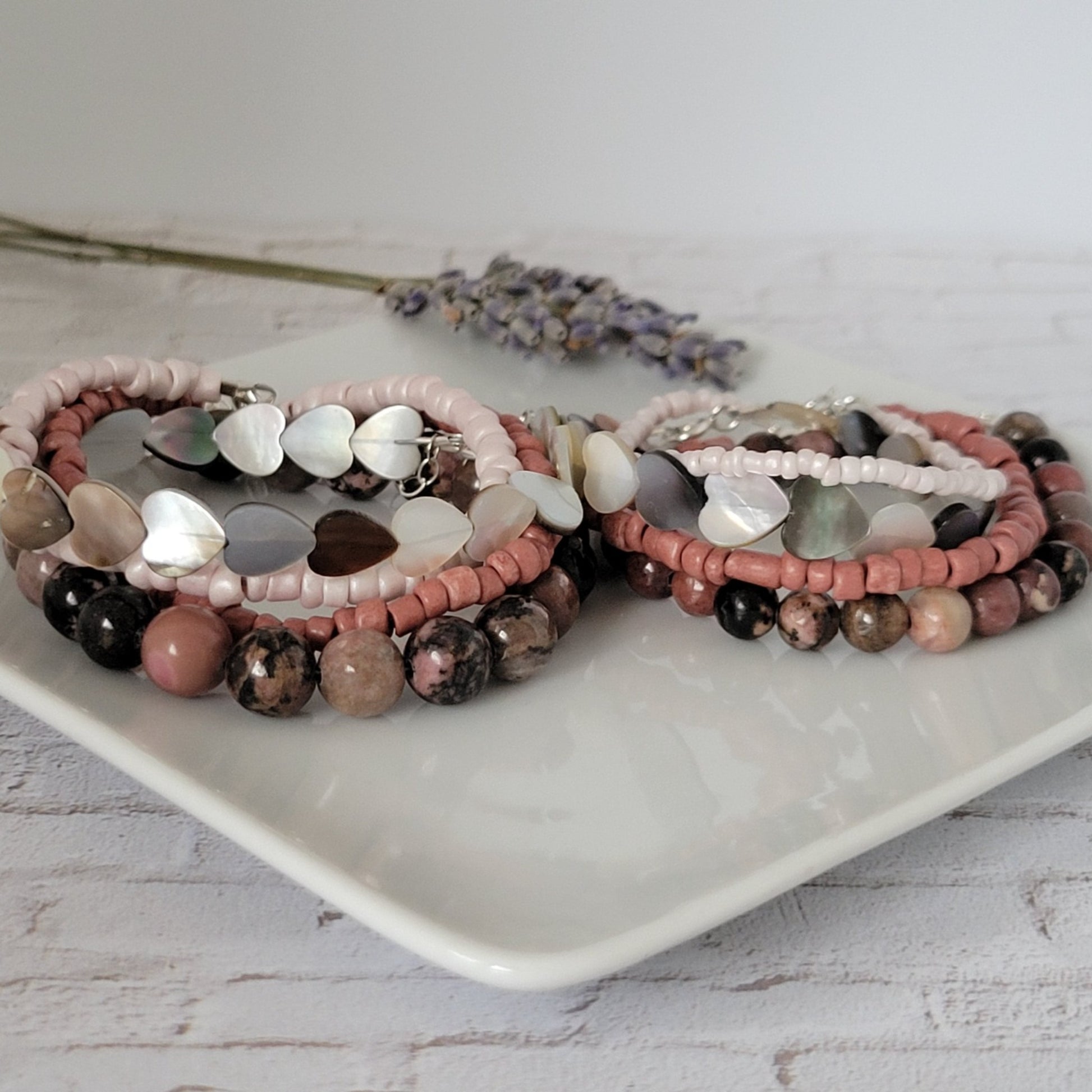 Pink Jasper Natural Stone Bead Bracelet Set - 3 Bracelets PLUS Mom and Mini Option