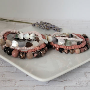 Pink Jasper Natural Stone Bead Bracelet Set - 3 Bracelets PLUS Mom and Mini Option