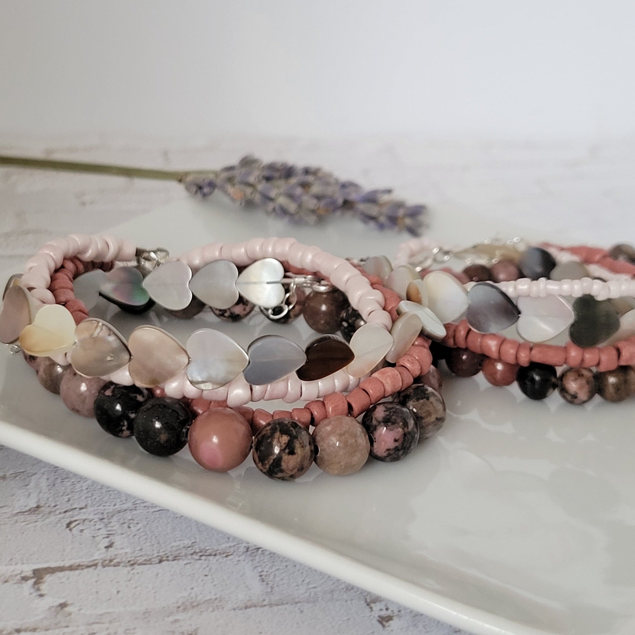 Pink Jasper Natural Stone Bead Bracelet Set - 3 Bracelets PLUS Mom and Mini Option
