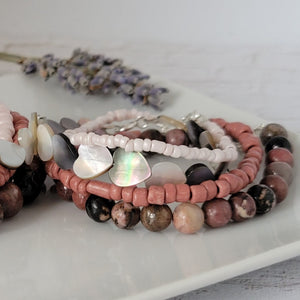 Pink Jasper Natural Stone Bead Bracelet Set - 3 Bracelets PLUS Mom and Mini Option