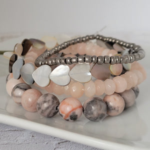 Pink Jasper Natural Stone Bead Bracelet Set - 3 Bracelets PLUS Mom and Mini Option