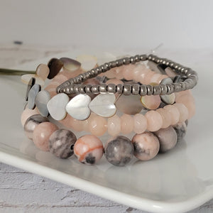 Pink Jasper Natural Stone Bead Bracelet Set - 3 Bracelets PLUS Mom and Mini Option