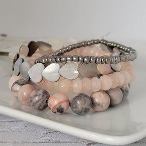 Pink Jasper Natural Stone Bead Bracelet Set - 3 Bracelets PLUS Mom and Mini Option