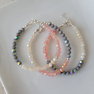 Baby Girls or Children's Crystal Bead Bracelets - Teal, Pink or Peach