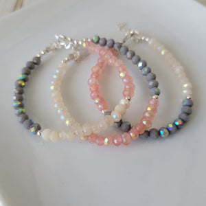 Baby Girls or Children's Crystal Bead Bracelets - Teal, Pink or Peach