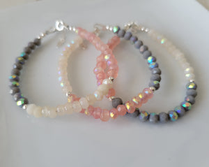 Baby Girls or Children's Crystal Bead Bracelets - Teal, Pink or Peach