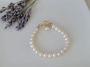 AAA Freshwater Pearl Baby Bracelet - Sterling Silver or Gold Clasp